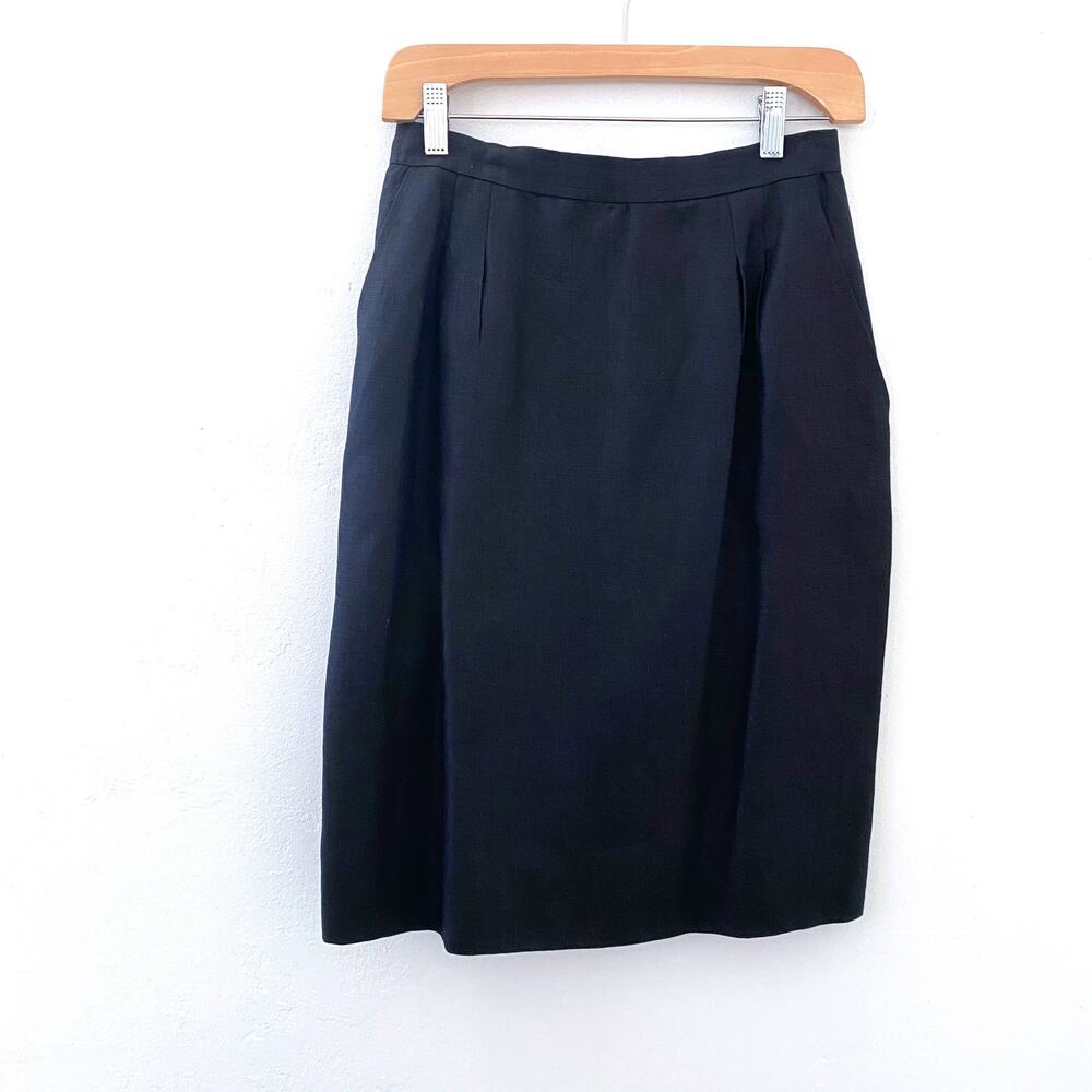 Vintage Gucci Linen Pencil‎ Skirt Women's Size 44 EUR Small 70's Pockets Black